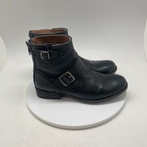 Frye Tyler Engineer Boots Womens 7 B Black Leather Ankle Moto Zipper Buckle